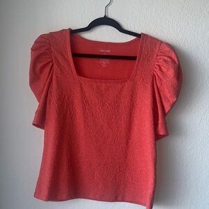 Nine West Peach Red Puff Sleeve Blouse